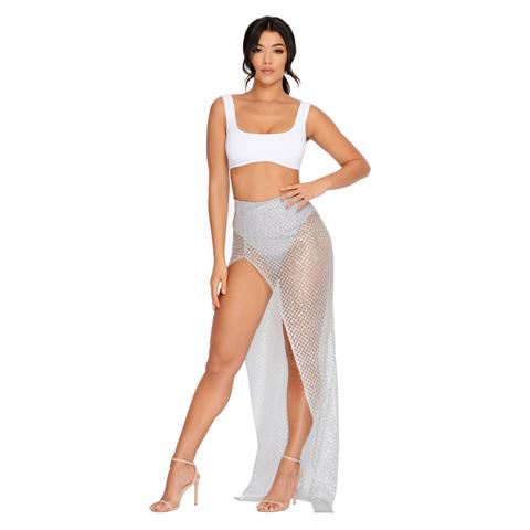 Glow Get 'em Thigh Split Embellished Maxi Skirt In Silver