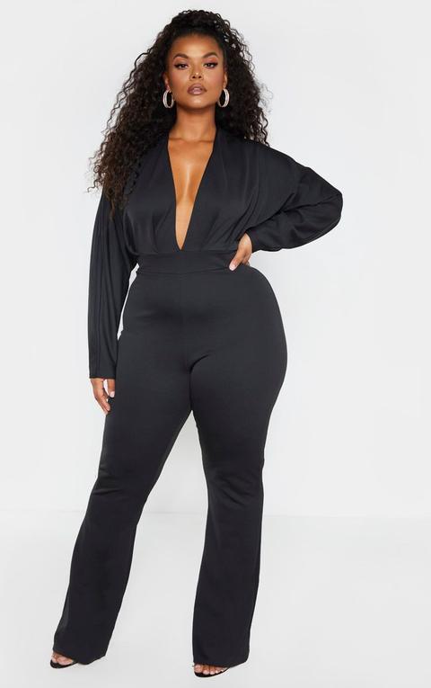 Plus Black Pleated Balloon Sleeve Jumpsuit