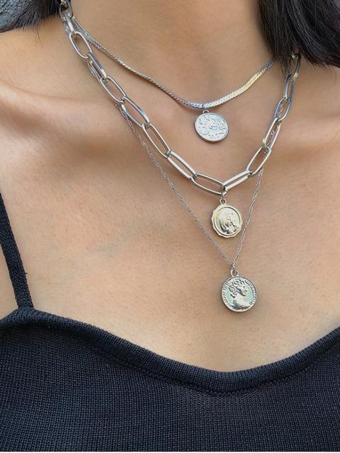 Collier À Chaîne Portrait Multi-couches Silver Gold