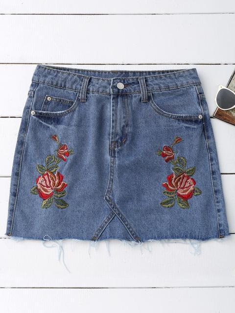 Gonna In Denim Ricamata Da Rosa