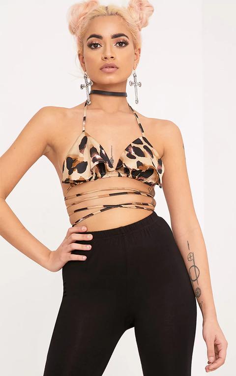 Sheba Camel Leopard Print Bralet, Camel