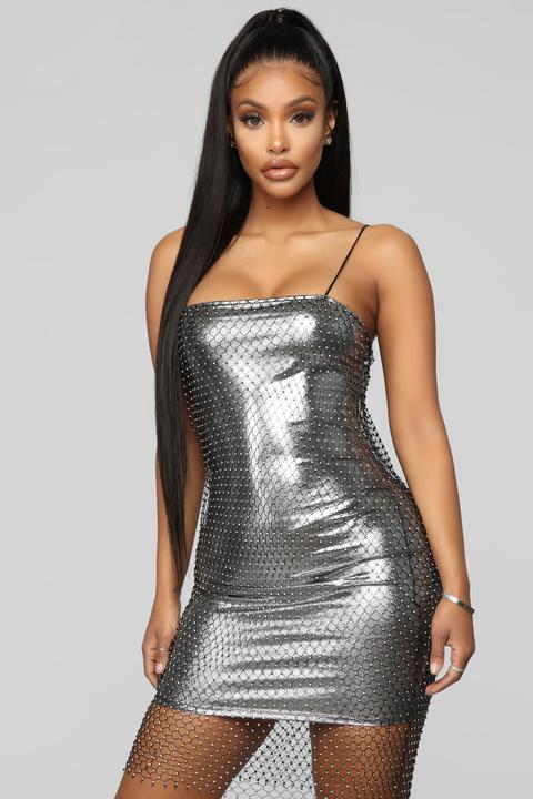 Fashion nova silver on sale dress