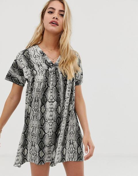 Asos Design Ultimate Smock Dress In Snake Print
