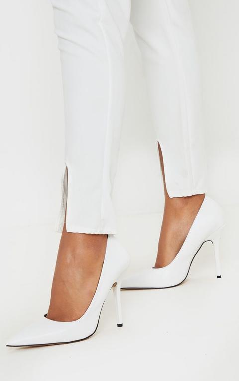 White Square Heel Court Shoe