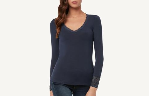 Maglia A Manica Lunga In Modal Con Inserti In Pizzo