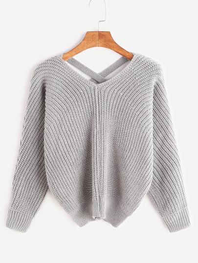 Maglione Incrociato Scollo V Doppio Grigio