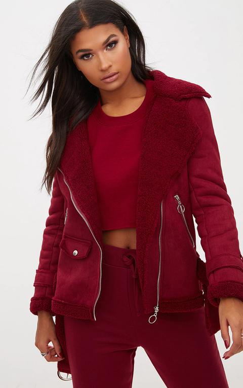 burgundy aviator coat