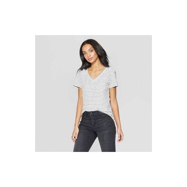 Women's Striped Short Sleeve V-neck 