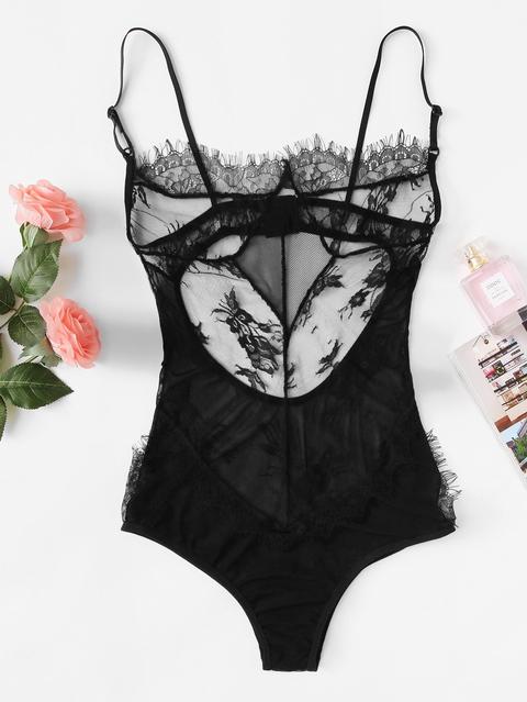 Eyelash Lace & Mesh Teddy Bodysuit