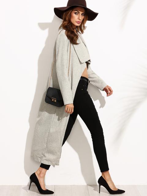 Abrigo De Tweed Con Cuello Chal Gris