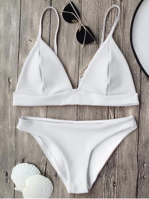 Traje De Bikini De Tirantes Finos Con Escote Pico Light Blue White Burgundy Purple Pink Green