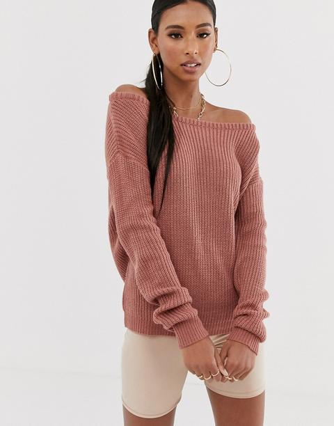 Missguided - Maglione Con Spalle Scoperte Rosa - Rosa