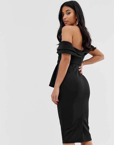 Asos design bardot fold wrap front midi pencil outlet dress