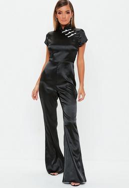 Noir Combinaison Flare En Sate Style Asiatique