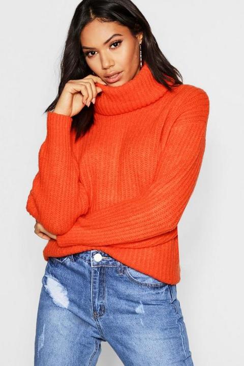 Oversized Roll Neck Rib Knit Jumper