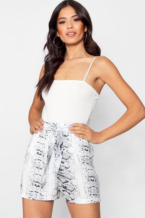 Snake Print Tie Belt Shorts