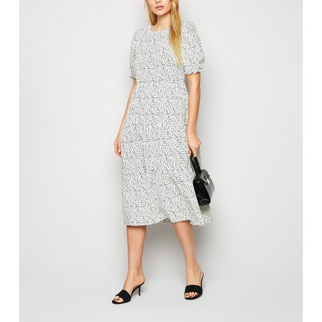 new look white spot midi dress