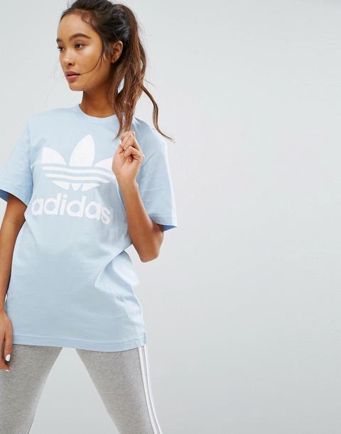 Camiseta Boyfriend Azul Con Trébol De Adidas Originals