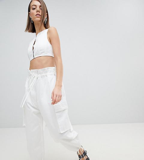 Weekday Limited Edition Volume Cargo Trousers With Paperbag Waist-white