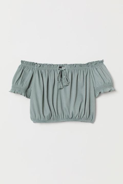 H & M - Top Corto A Spalle Scoperte - Verde