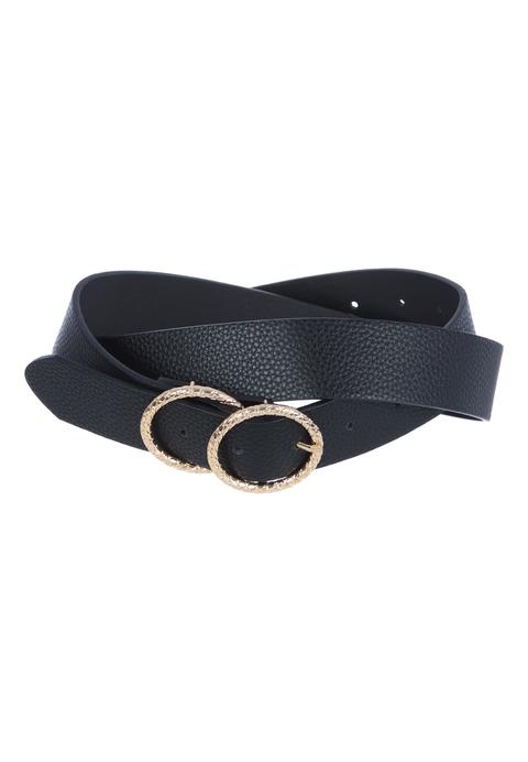 Womens Black Double Circle Buckle Belt