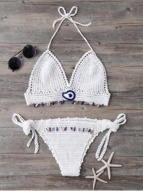 Shell Embellecido Halter Bikini Set De Ganchillo