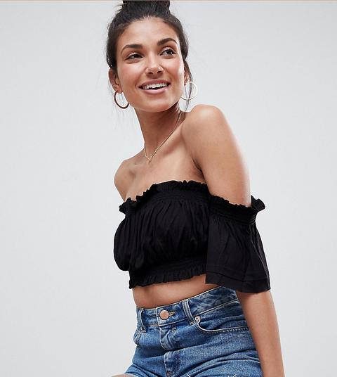 Asos Tall - Top Corto Con Schiena Scoperta E Maniche A Volant - Nero