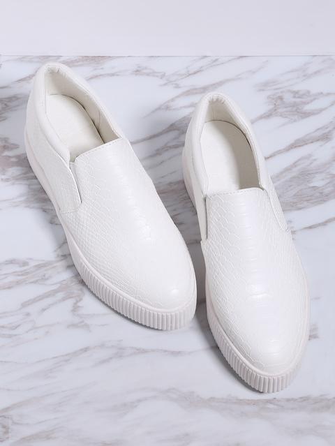 Bianco Modello Del Coccodrillo Flatform Sneakers