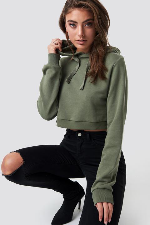 Pamela X Na-kd Cropped Rib Hoodie - Green