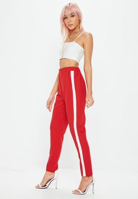 Red Side Stripe Cigarette Trousers, Red 