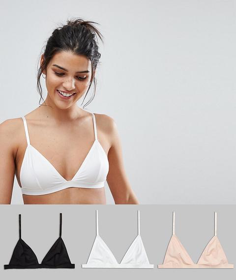 Asos Design 3 Pack Microfibre Triangle Bra-multi