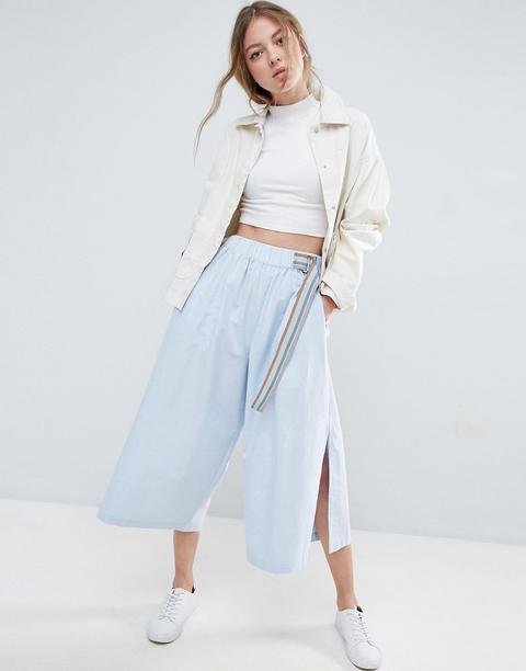 Pantalones De Pernera Ancha En Tejido Camisero Con Anilla En D De Asos