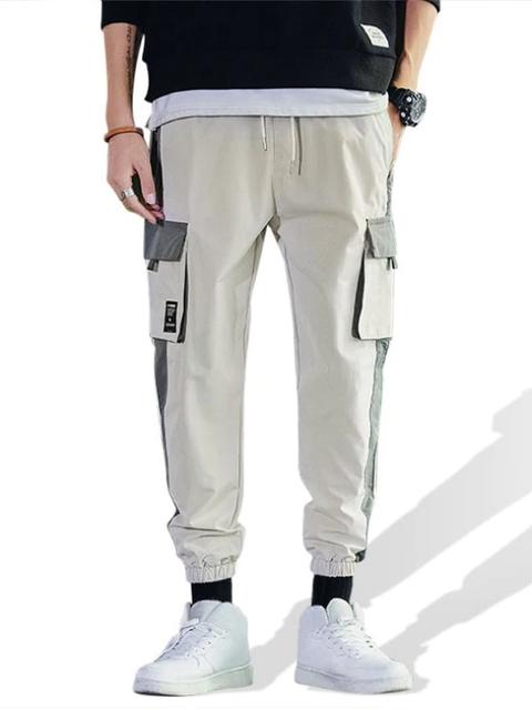 Pantalones Casual De Carga Con Bolsillo De Color Empalmado Warm White