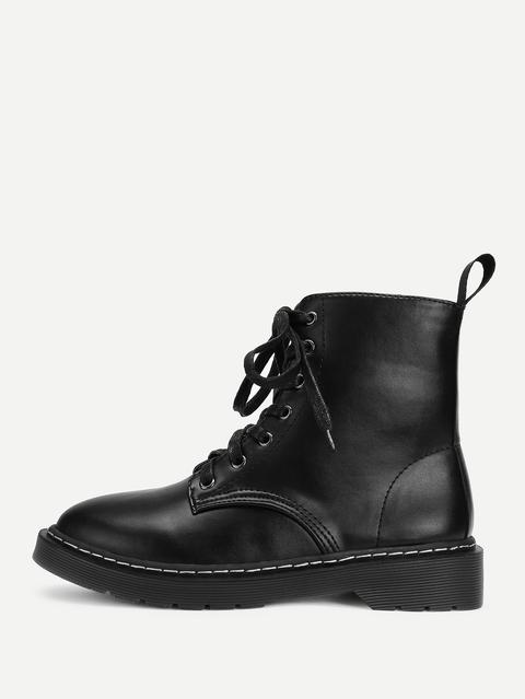 Pu Lace Up Ankle Boots