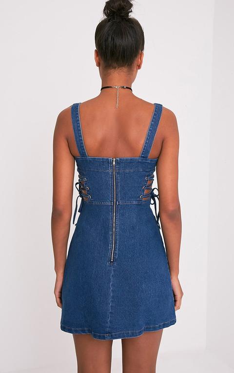 Lulna Dark Wash Eyelet Detail Dress