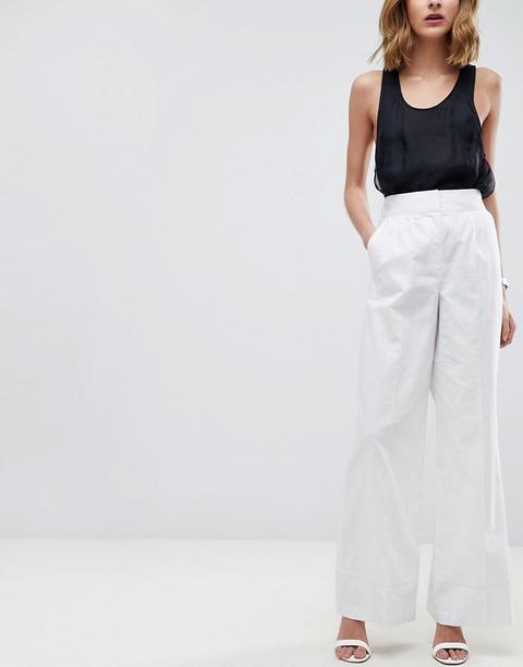 Asos Sartoriale - Pantaloni Semplici In Lino Con Fondo Ampio - Bianco