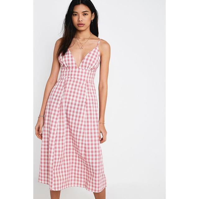 pink gingham midi dress