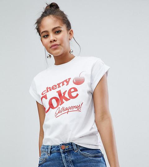 Asos Design Tall - T-shirt Bianca Con Stampa Cherry Coke - Bianco