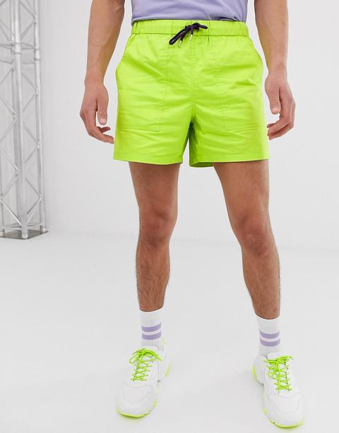 Pantalones Muy Cortos Verde Neón De Corte Slim Con Cordones Ajustables En Contraste De Asos Design