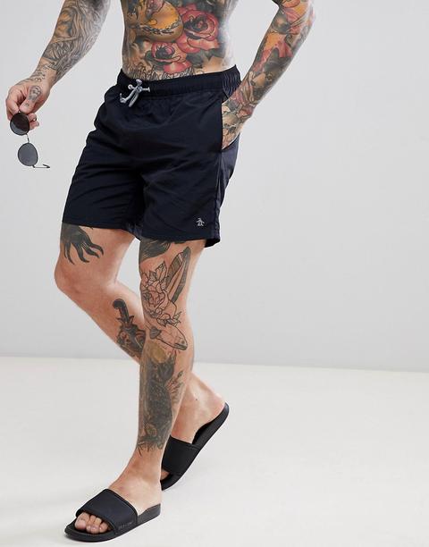 Shorts De Baño De Corte Slim En Negro Con Logo Pequeño De Original Penguin