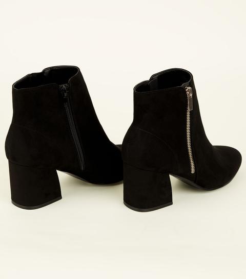 Black Suedette Flared Heel Ankle Boots New Look