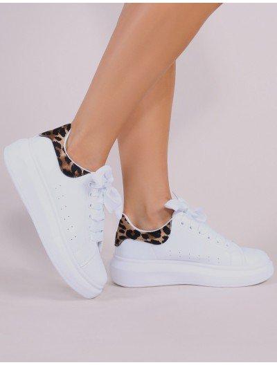 Bolt Platform Trainers In White And Leopard