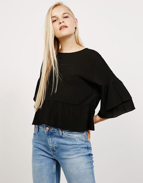 Camisa Con Volantes Manga 3/4 - Camisas - Bershka España