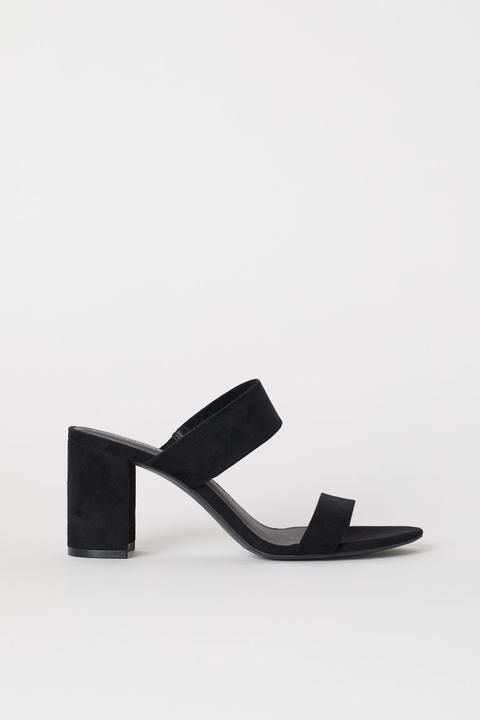 Sandalias Con Tacón Grueso - Negro