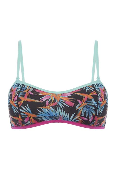 Top Bikini A Fascia Con Stampa A Palme