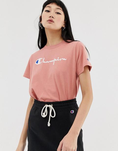 Champion - Locker Geschnittenes T-shirt Mit Logo Vorne - Rosa