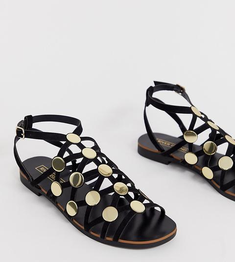 River Island - Sandali Bassi Effetto Gabbia Neri Con Borchie - Nero