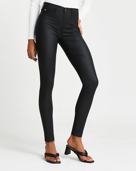 Black Molly Coated Mid Rise Skinny Jeans