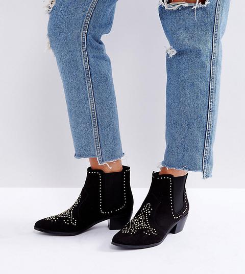 Botines Estilo Western Con Tachuelas De New Look Wide Fit-negro