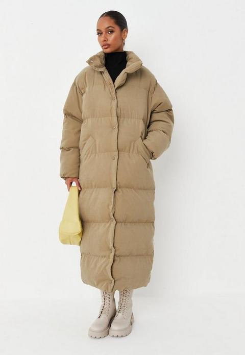 Khaki Soft Touch Maxi Puffer Coat, Kahki